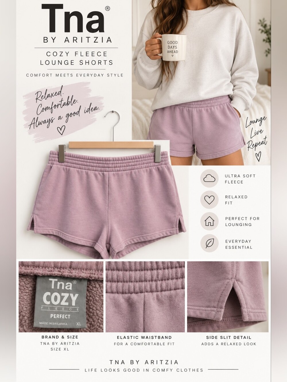 TNA Cozy Fleece Lounge Shorts — Dusty Mauve